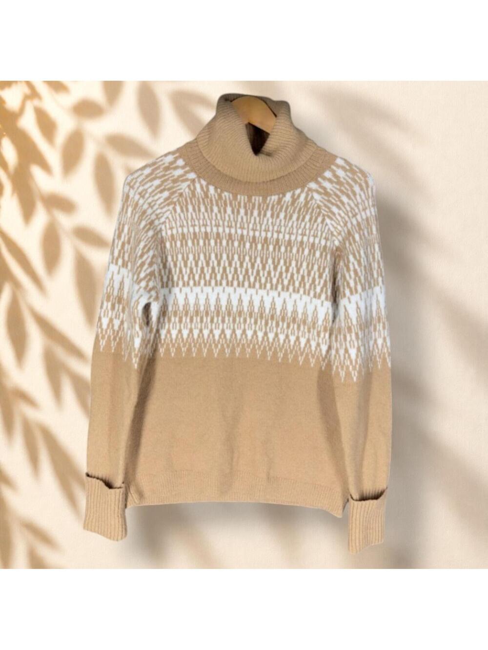 Fever Sweater Pullover Women M Medium Brown Striped Knit Turtleneck Soft Cozy